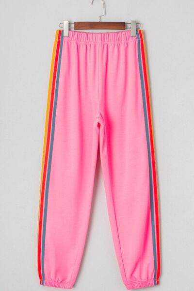 Contrast Striped Elastic Waist Active Pants - Hovatok