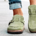 Round Toe Low Heel Buckle Loafers - Hovatok