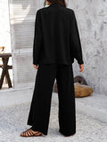 Devine Button Down Long Sleeve Top and Wide Leg Pants Set - Hovatok