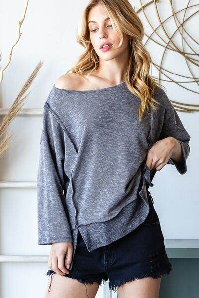 Reborn J Boat Neck Exposed Seam Slit Top - Hovatok