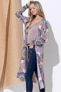 And The Why Printed Kimono Open Front Longline Cardigan - Hovatok