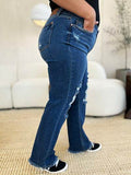 Judy Blue Full Size Mid Rise Distressed Raw Hem Jeans - Hovatok