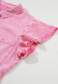 Collared Neck Button Down Mini Denim Dress - Hovatok