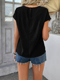 Devine Swiss Dot Round Neck Crochet Short Sleeve Top - Hovatok