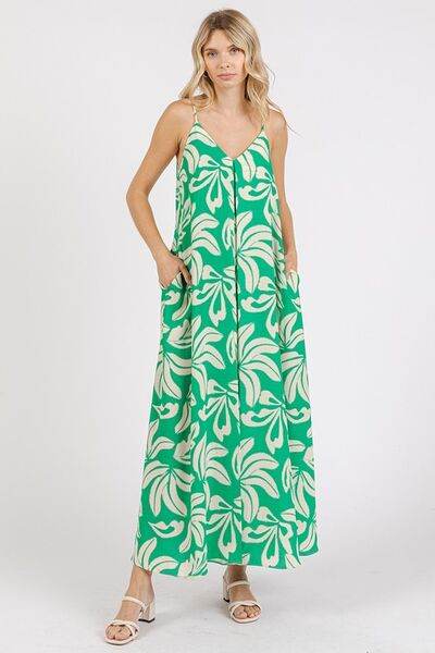 Mittoshop Printed V-Neck Maxi Cami Dress with Pockets - Hovatok