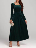 Velvet Square Neck Long Sleeve Dress - Hovatok