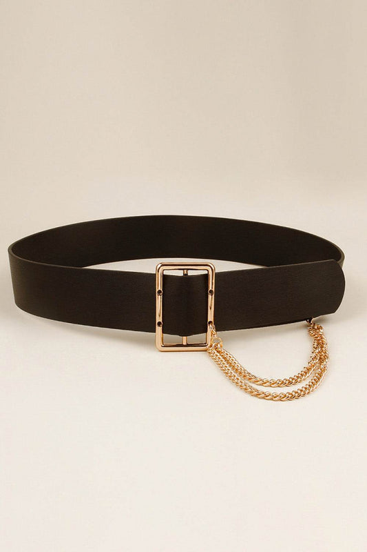 PU Leather Wide Belt with Chain - Hovatok