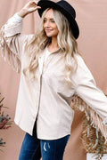 And The Why Full Size Fringe Back Detailed Button Down Shacket - Hovatok
