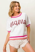 BiBi MAMA Contrast Trim Short Sleeve Sweater - Hovatok