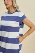 Basic Bae Full Size Striped Round Neck Cap Sleeve Mini Dress - Hovatok