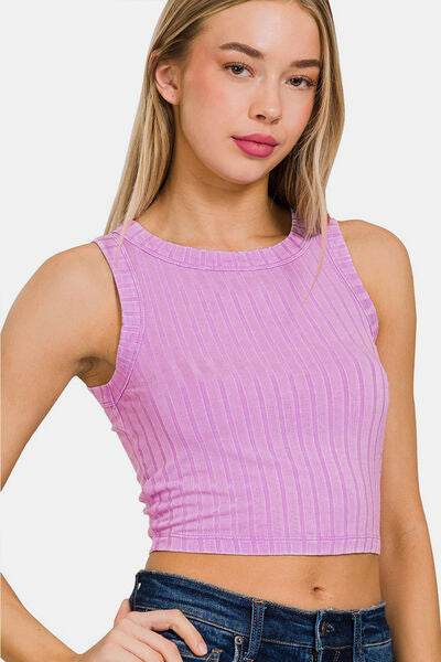 Zenana Ribbed Round Neck Cropped Tank - Hovatok