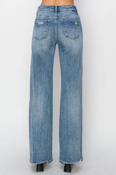 RISEN Full Size High Waist Distressed Wide Leg Jeans - Hovatok