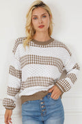 Striped Round Neck Long Sleeve Knit Top - Hovatok