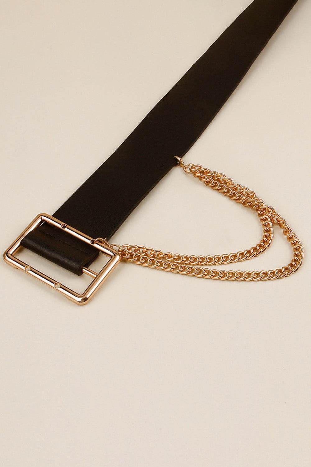 PU Leather Wide Belt with Chain - Hovatok