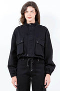 American Bazi Full Size Drawstring Hem Cargo Pocket Cropped Worker Jacket Plus Size - Hovatok