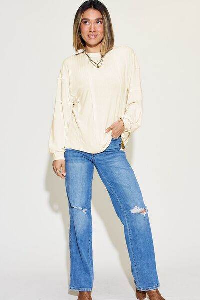 Basic Bae Full Size Ribbed Round Neck Long Sleeve T-Shirt - Hovatok