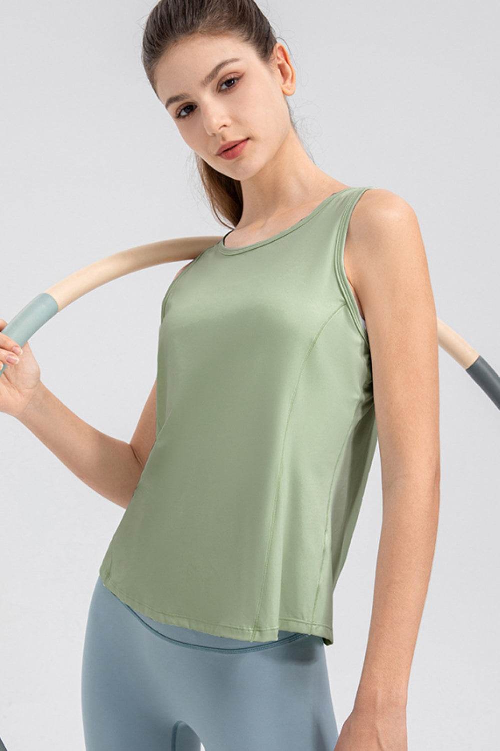 Wide Strap Round Neck Active Tank - Hovatok