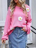 Angel Wings Flower Round Neck Long Sleeve Sweater - Hovatok