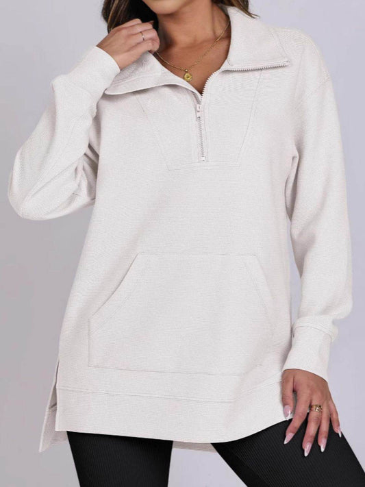 ฺHigh-Low Quarter Zip Long Sleeve Sweatshirt - Hovatok