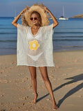Angel Wings Openwork Flower V-Neck Short Sleeve Cover Up - Hovatok