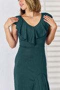 Ruffled V-Neck High-Low Dress - Hovatok