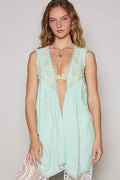 POL Embroidered Pearls Open Front Sleeveless Cardigan - Hovatok
