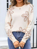 Angel Wings Flower Round Neck Dropped Shoulder Sweater - Hovatok