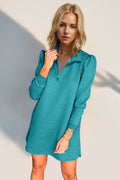 Double Take Textured Quarter Zip Long Sleeve Dress - Hovatok