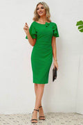 Slit Round Neck Flutter Sleeve Dress - Hovatok