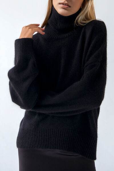 Basic Bae Turtleneck Dropped Shoulder Long Sleeve Sweater - Hovatok