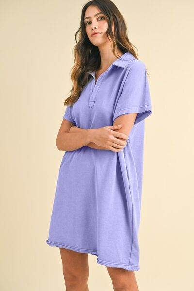 Annie Wear Mineral Washed Johnny Collar Short Sleeve Dress - Hovatok