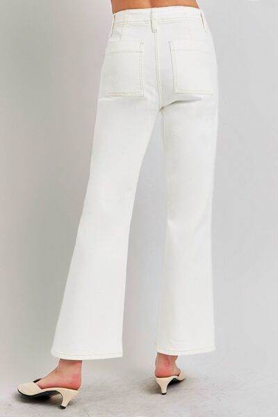RISEN High Rise Ankle Flare Jeans with Patch Pockets - Hovatok