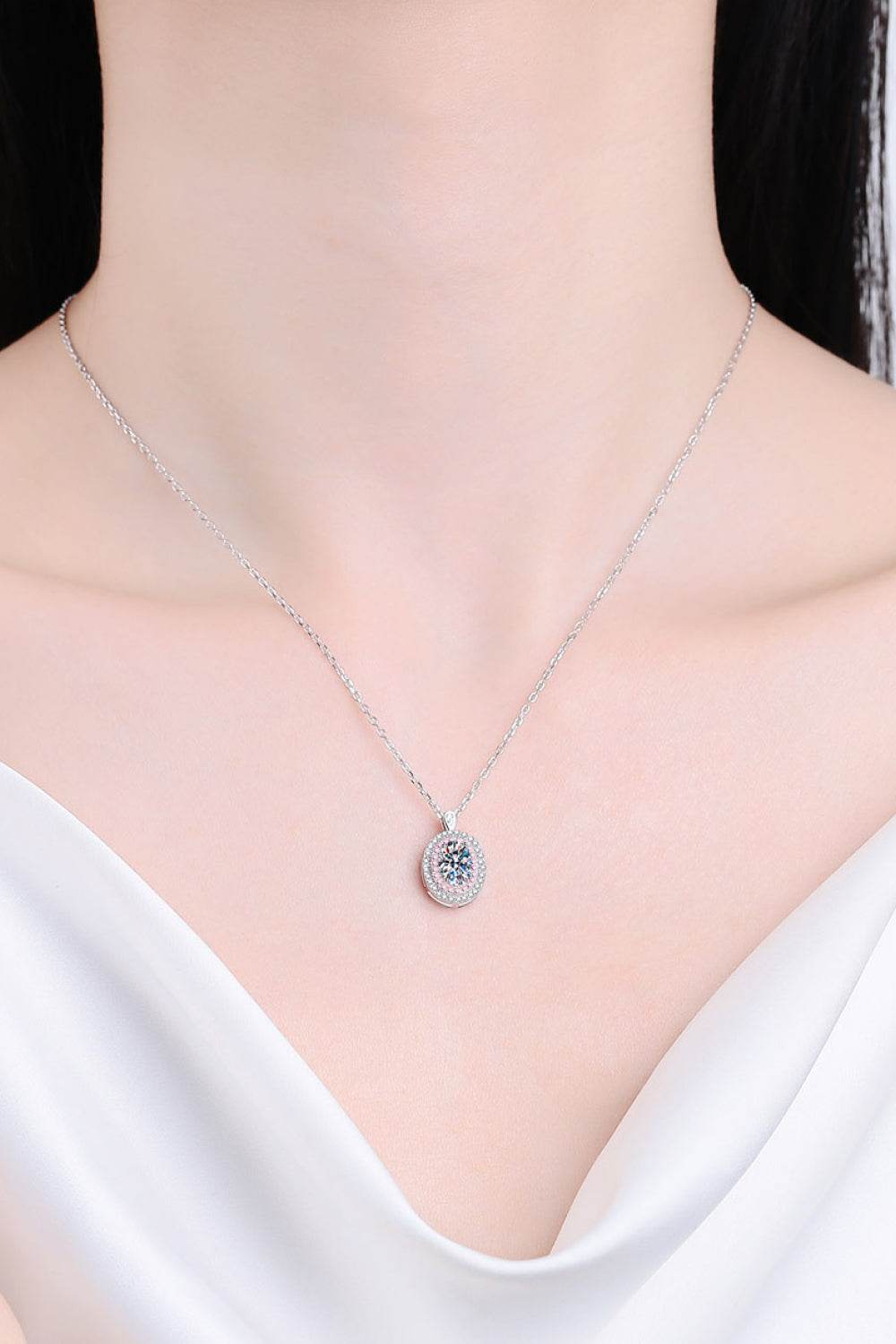 Adored 925 Sterling Silver Rhodium-Plated 1 Carat Moissanite Pendant Necklace - Hovatok