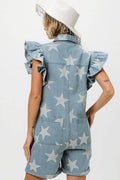 BiBi Ruffled Star Half Zip Denim Romper - Hovatok