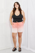 Zenana In The Zone Full Size Dip Dye High Waisted Shorts in Coral - Hovatok