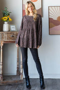 Heimish Leopard Long Sleeve Tiered Blouse - Hovatok