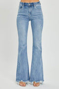 Risen Full Size High Rise Frayed Hem Flare Jeans - Hovatok