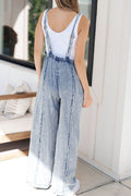Frayed Exposed Seam Wide Leg Denim Overalls - Hovatok