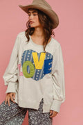 BiBi LOVE Heart Patch Slit French Terry Sweatshirt - Hovatok