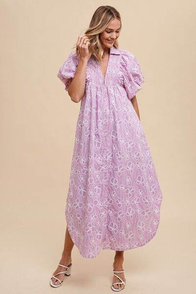 Annie Wear Floral Smock Detail Puff Sleeve Dress - Hovatok