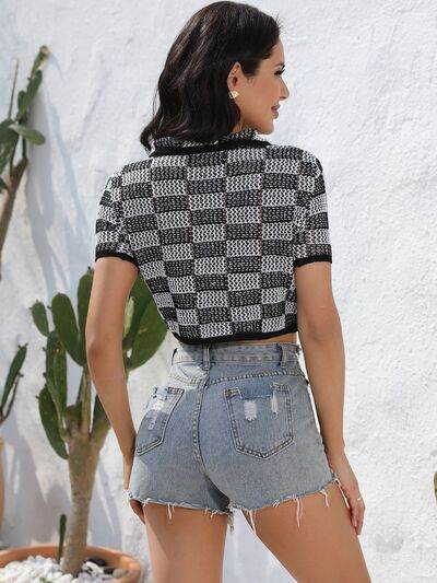 Angel Wings Plaid Button Up Short Sleeve Cardigan - Hovatok