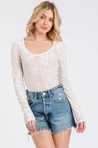 Ces Femme Velvet Floral Long Sleeve Bodysuit - Hovatok