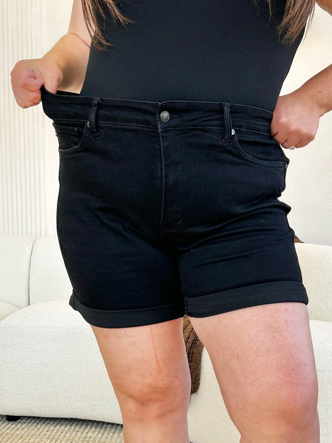 Judy Blue Full Size High Waist Tummy Control Cuffed Denim Shorts - Hovatok