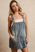 BiBi Washed Adjustable Strap Denim Overall Dress - Hovatok