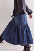 Midi Denim Skirt with Pockets - Hovatok