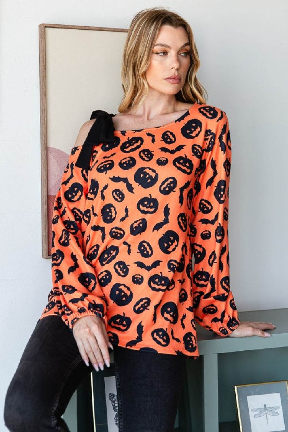 Heimish Pumpkin Print One Shoulder T-Shirt - Hovatok