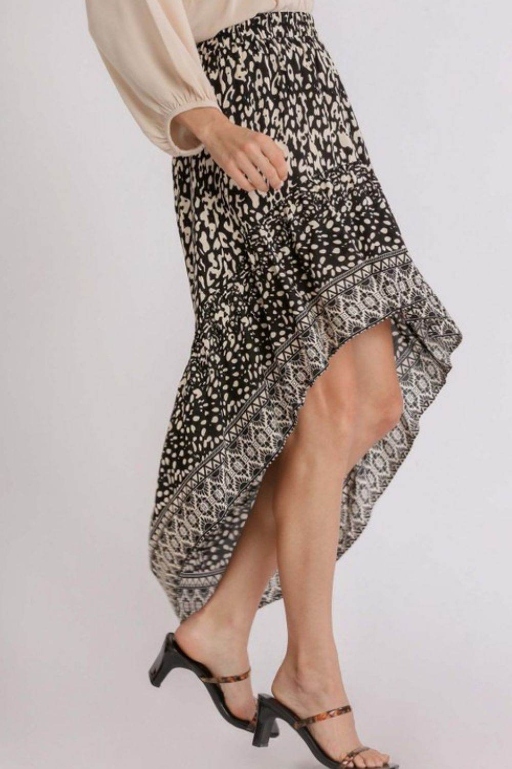 Umgee Full Size Animal Border Print High Low Skirt Plus Size - Hovatok