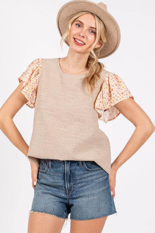 Ces Femme Round Neck Floral Short Sleeve Top - Hovatok