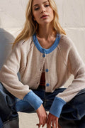 Double Take Contrast Button Up Long Sleeve Cardigan - Hovatok