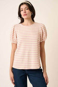 Mittoshop Contrast Striped Short Puff Sleeve Knit Top - Hovatok